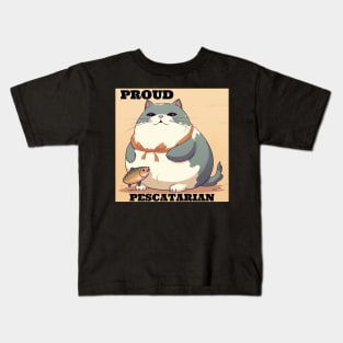 Proud Pescatarian Fat Cat and Fish Kids T-Shirt